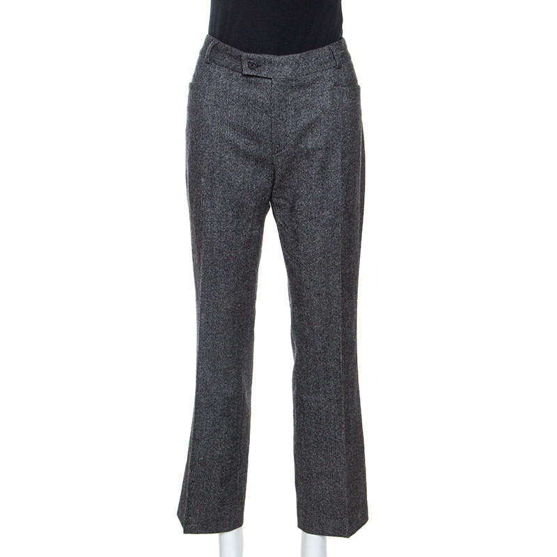 Joseph Grey Herringbone Wool Straight Fit Trousers L