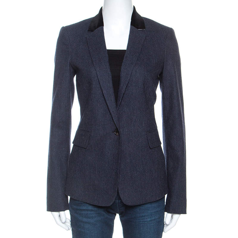 Joseph Navy Blue Wool Prisca Small Stripe Blazer S