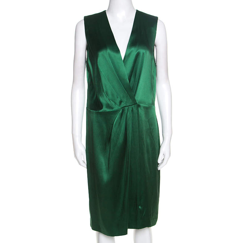 green silky wrap dress
