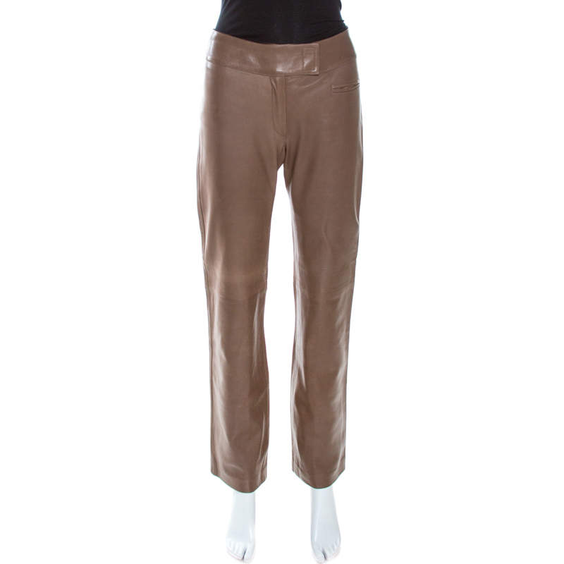 Pre Owned Joseph Brown Leather Straight Fit Pants S