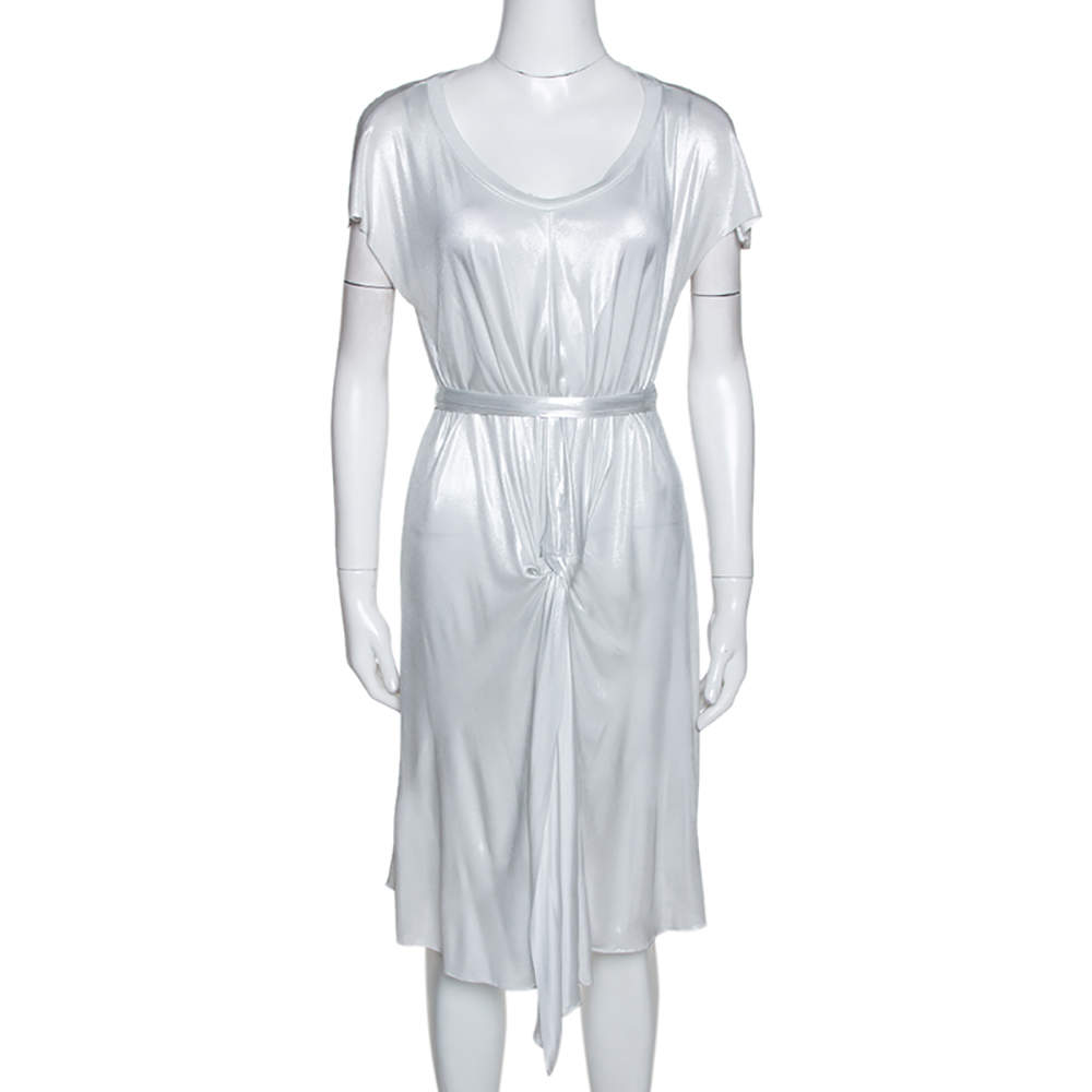 Joseph Metallic Silver Draped Front Mini Dress S 