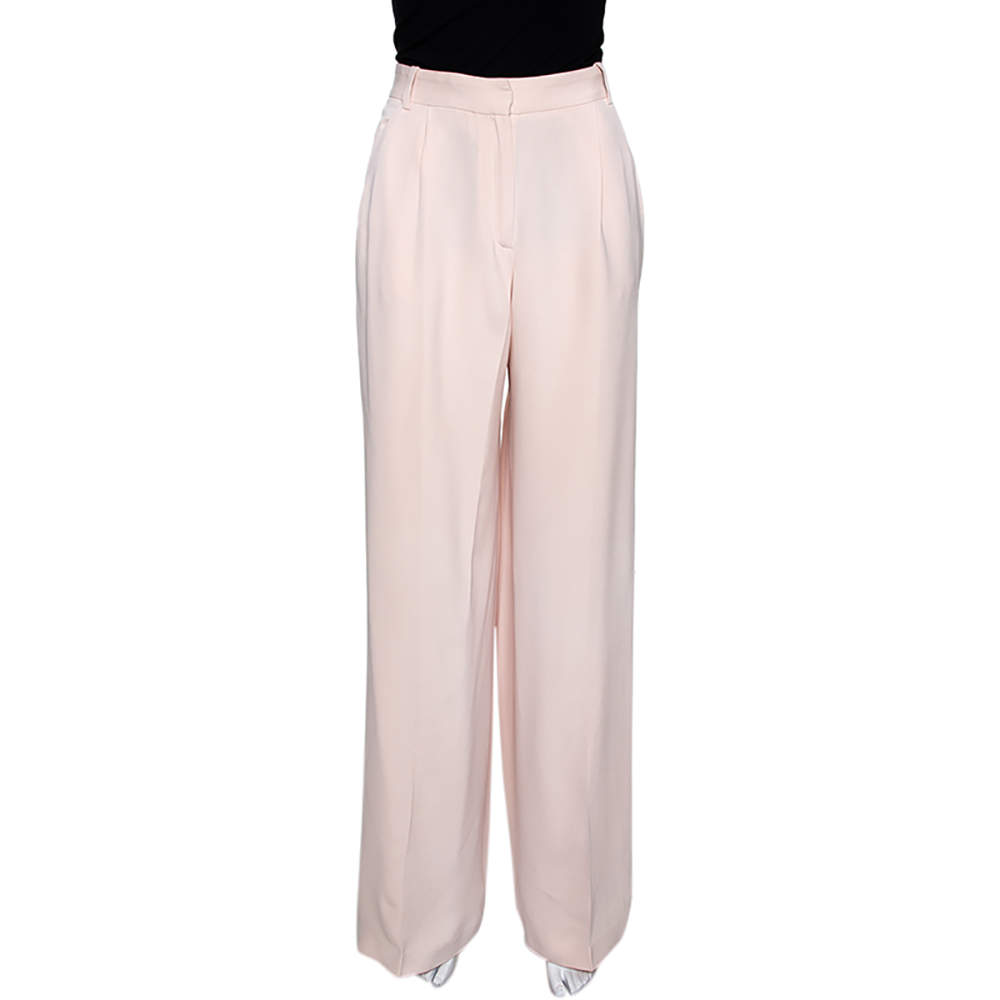 Pre Owned Joseph Pale Pink Matte Silk Chester Wide Leg Trousers L