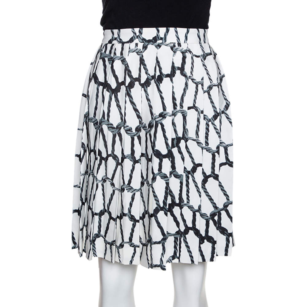 Joseph Monochrome Rope Printed Silk Pleated Skirt M