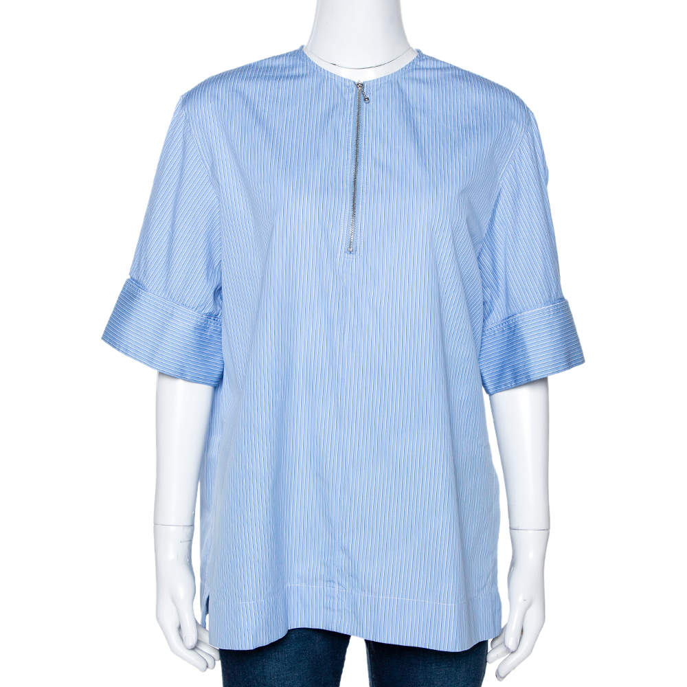 Joseph Blue Pinstripe Cotton Brair Blouse L