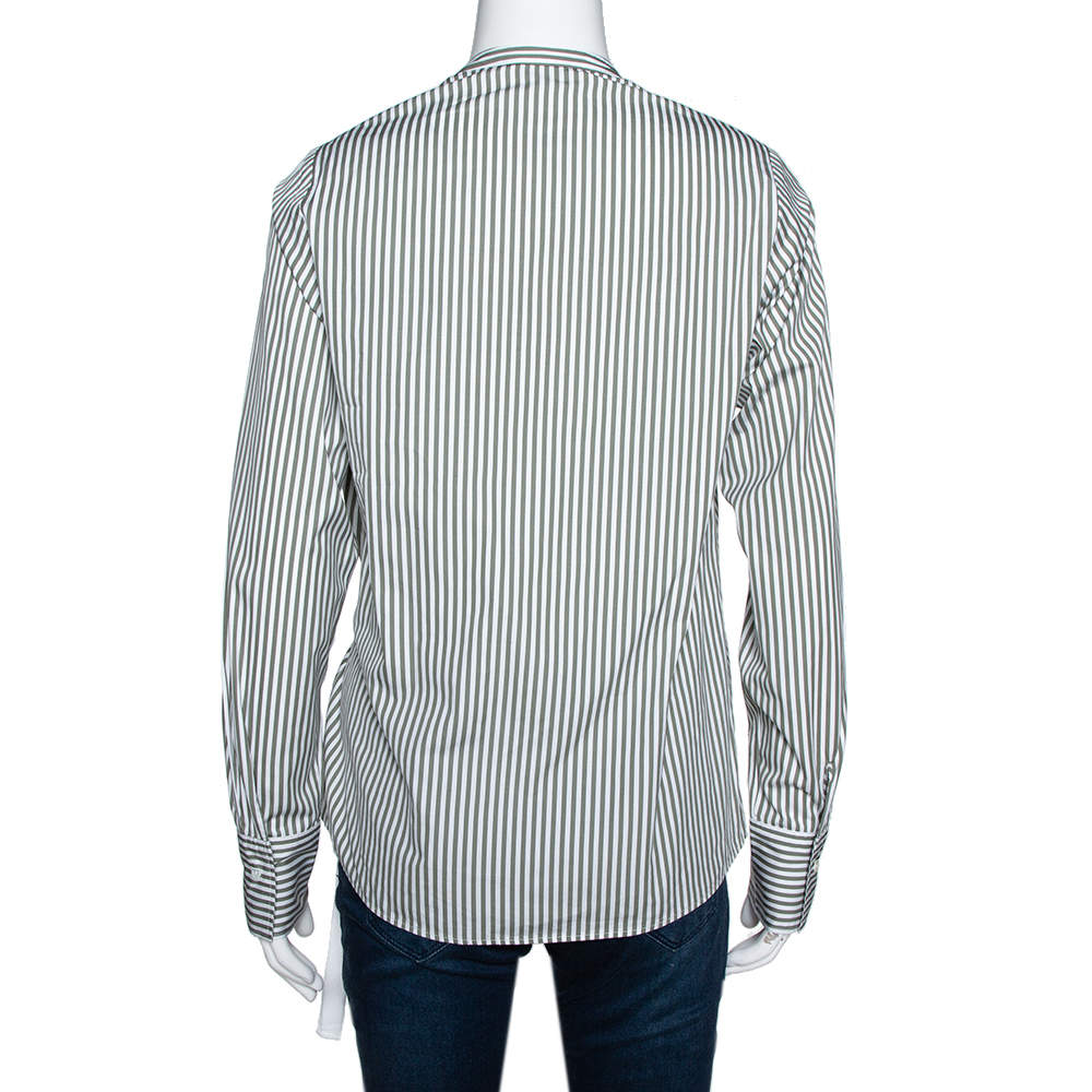 Pre Owned Joseph Sage Green Candy Striped Cotton Arran Wrap Top S