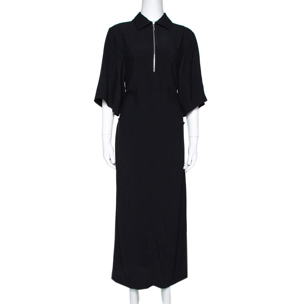 Joseph Black Crepe Zip Front Fletcher Midi Dress M