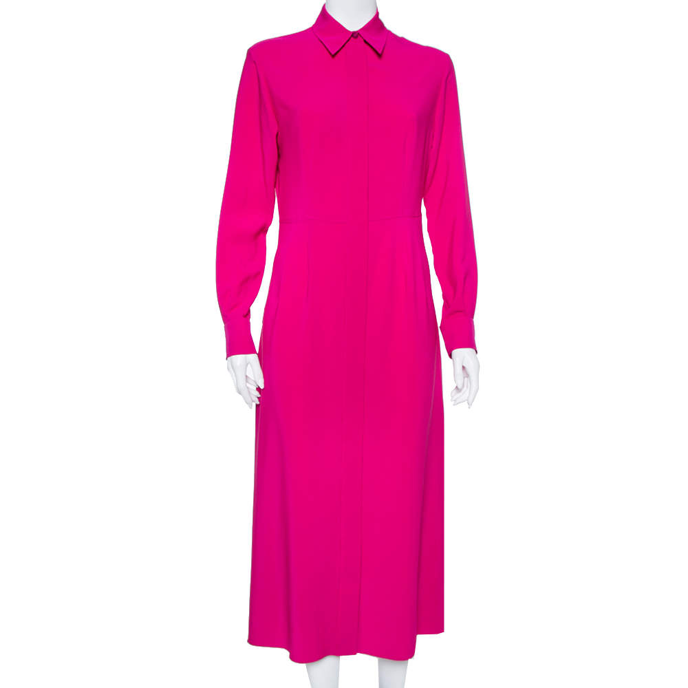 Joseph Purple Silk Long Sleeve Maxi Shirt Dress M