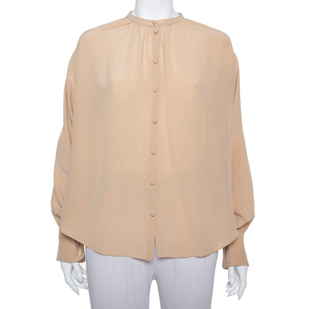 Joseph Beige Silk Oriental Neckline Everett Top M