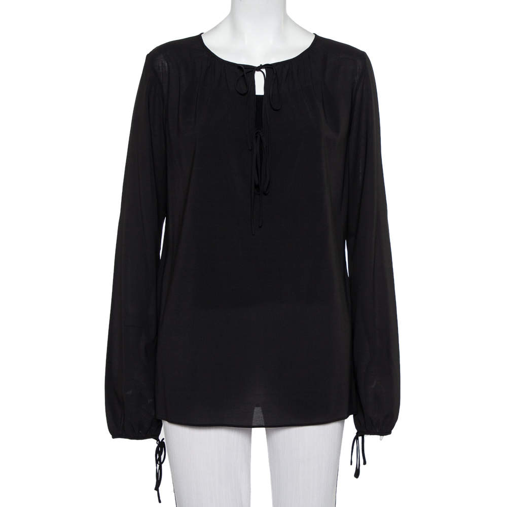 Joseph  Charcoal Grey Crepe Tie Detail Carlotta Blouse L