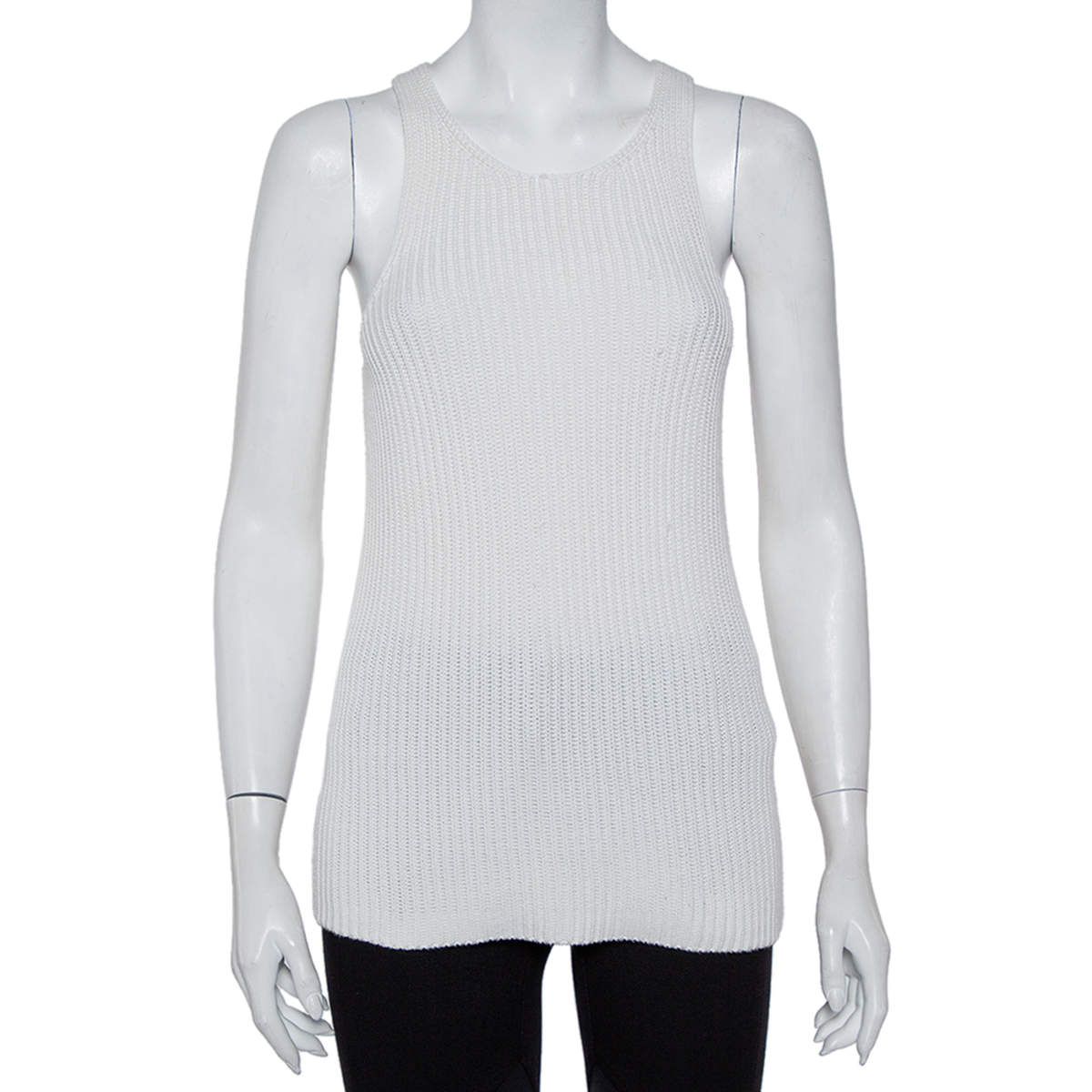 Pre Owned Joseph White Cable Knit Cotton Racer Back Detail Tank Top XS