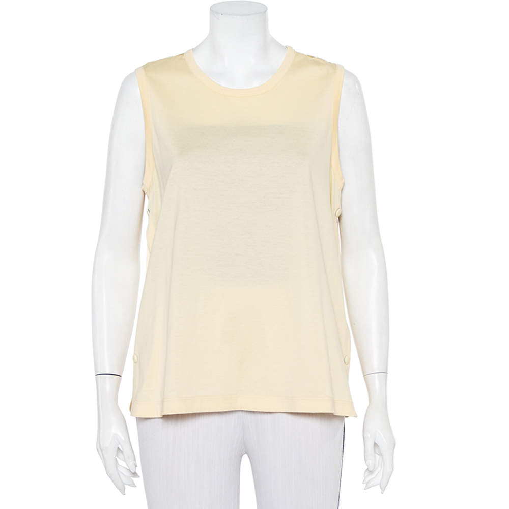 Joseph Yellow Jersey & Silk Satin Side Button Detail Tank Top L 