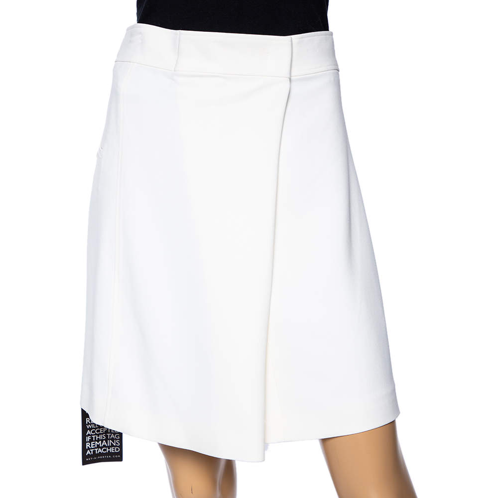 Pre Owned Joseph White Crepe Heavy Silk Drew Faux Wrapped Short Skirt M