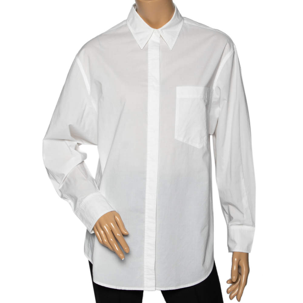 Pre Owned Joseph White Cotton Gibson Chintz Button Front Shirt S