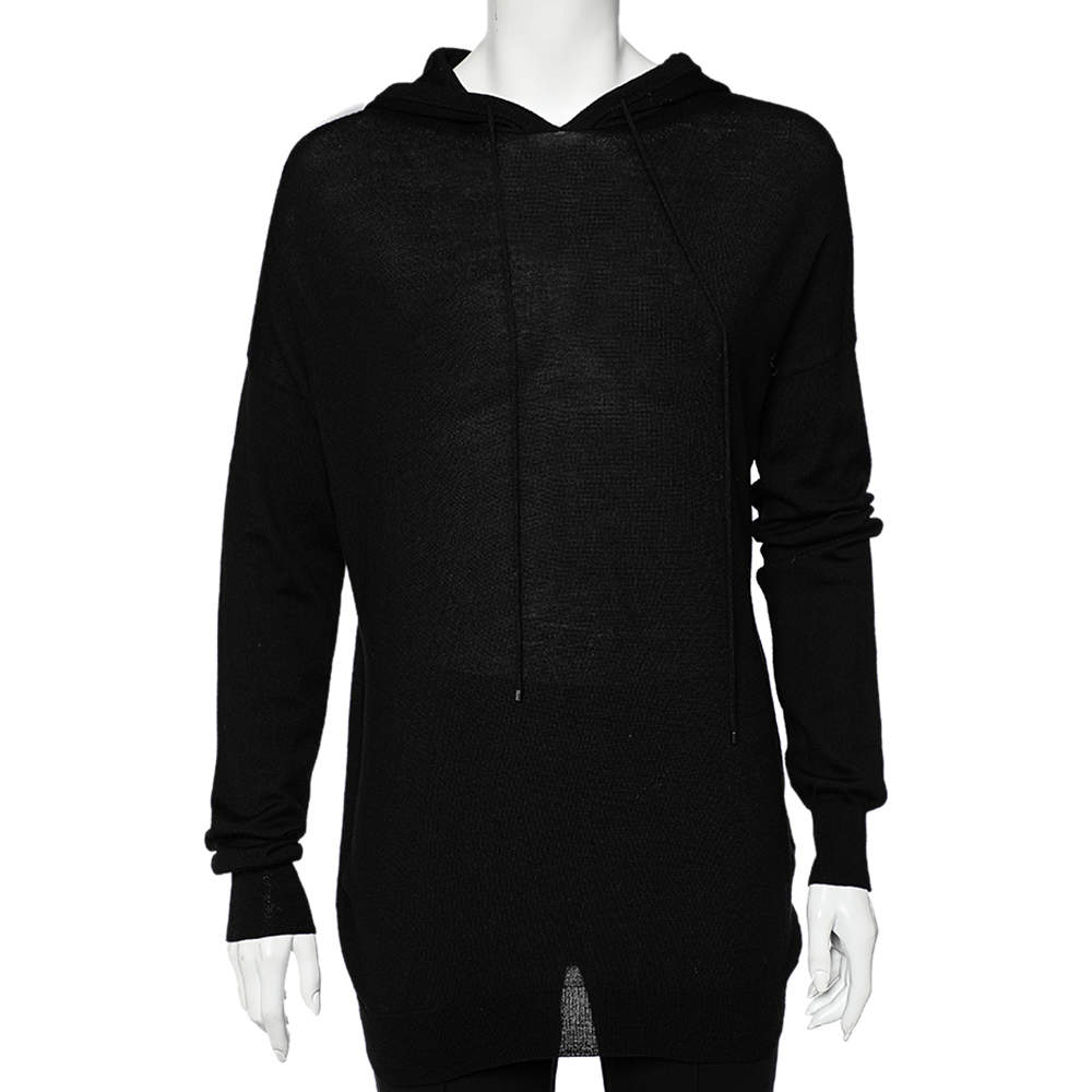 مملوكة مسبقًا Joseph Black Wool Hooded Lightweight Hoodie L