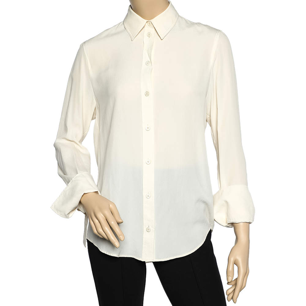 Pre Owned Joseph Cream Rem Silk Long Sleeve Shirt S