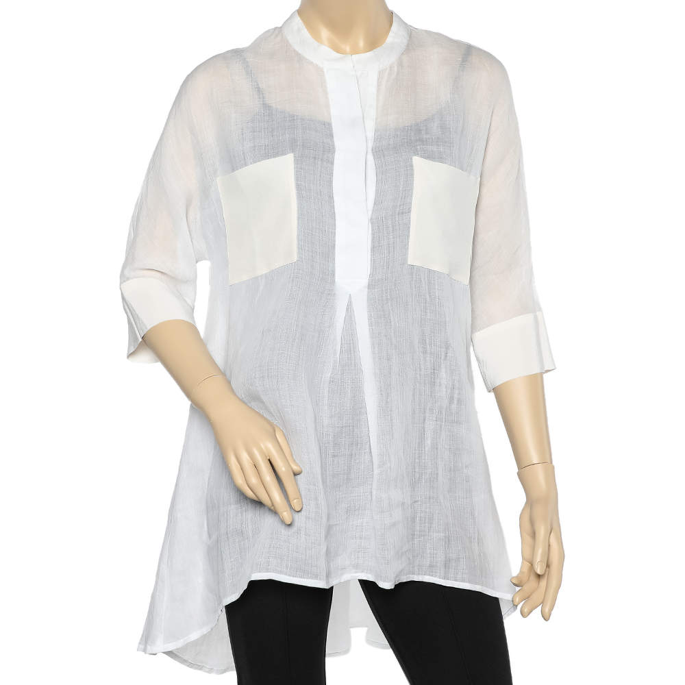 مملوكة مسبقًا تونيك جوزيف قطن وحرير أبيض حافة كبيرة جداً مقاس وسط