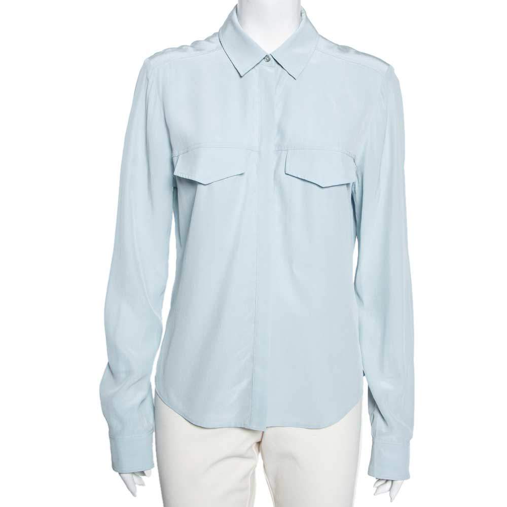 Joseph Light Blue Silk Button Front Shirt L