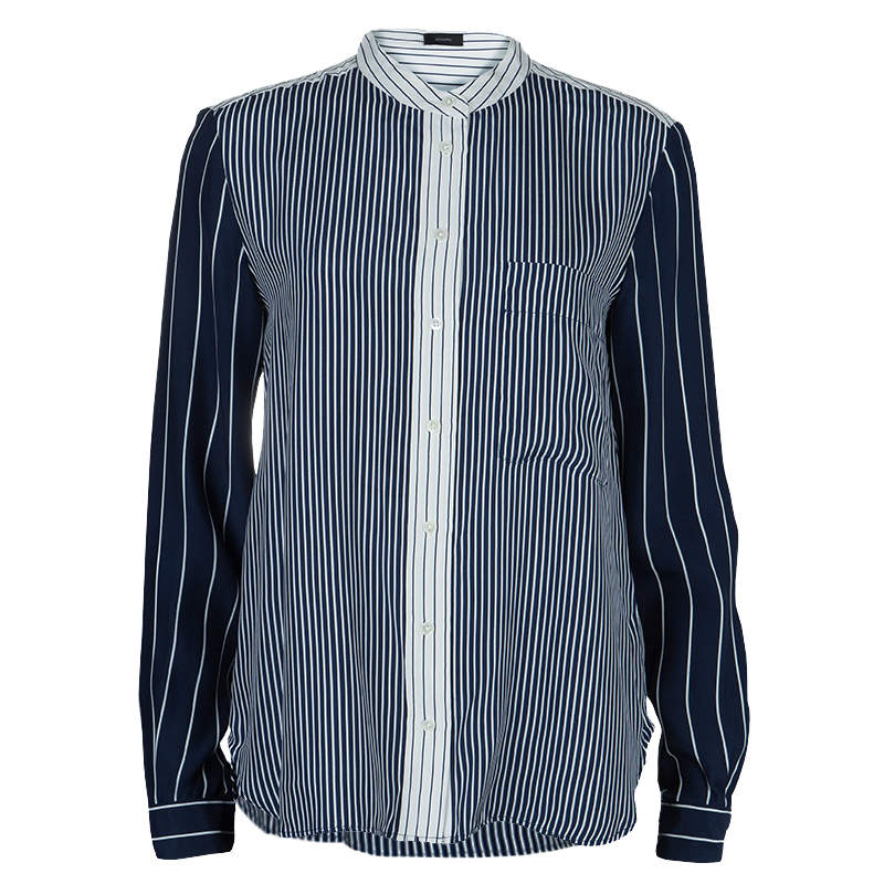 Joseph Blue and White Striped Long Sleeve Silk Shirt S