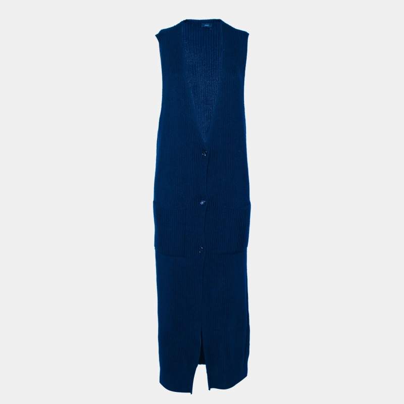 Pre Owned كارديغان جوسيف تريكو مزخرف أزرق كحلي بلا أكمام طويل مقاس كبير ( لارج )