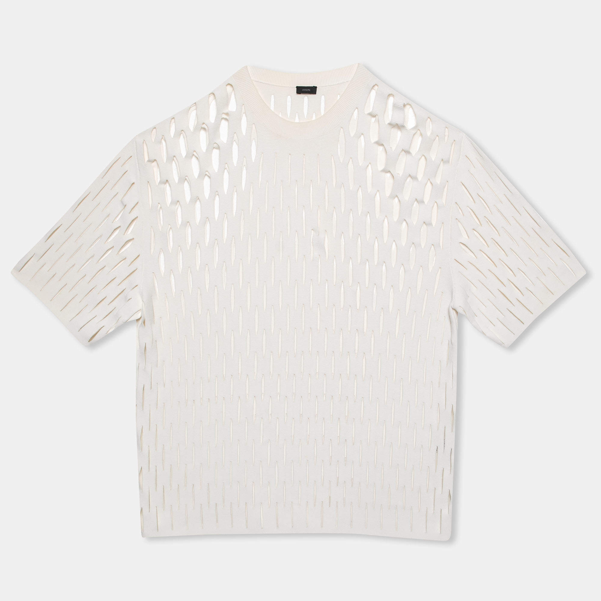 Joseph White Slit Stretch Knit Ribbed Crew Neck Top M