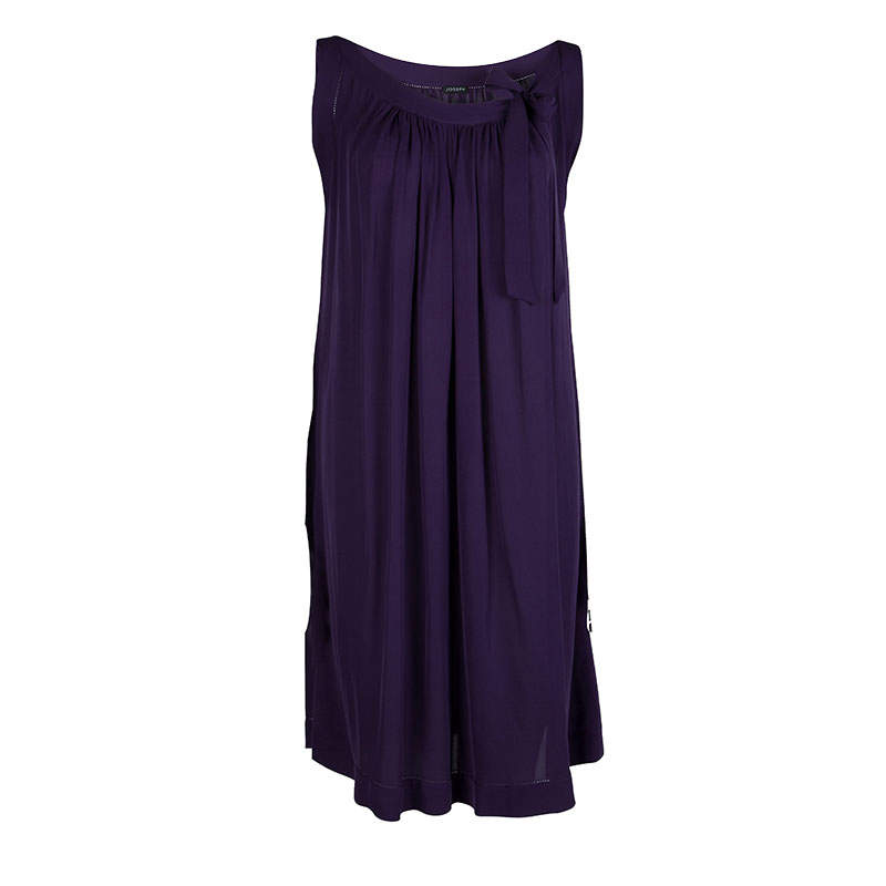 Joseph Purple Silk Gathered Sleeveless Dress S