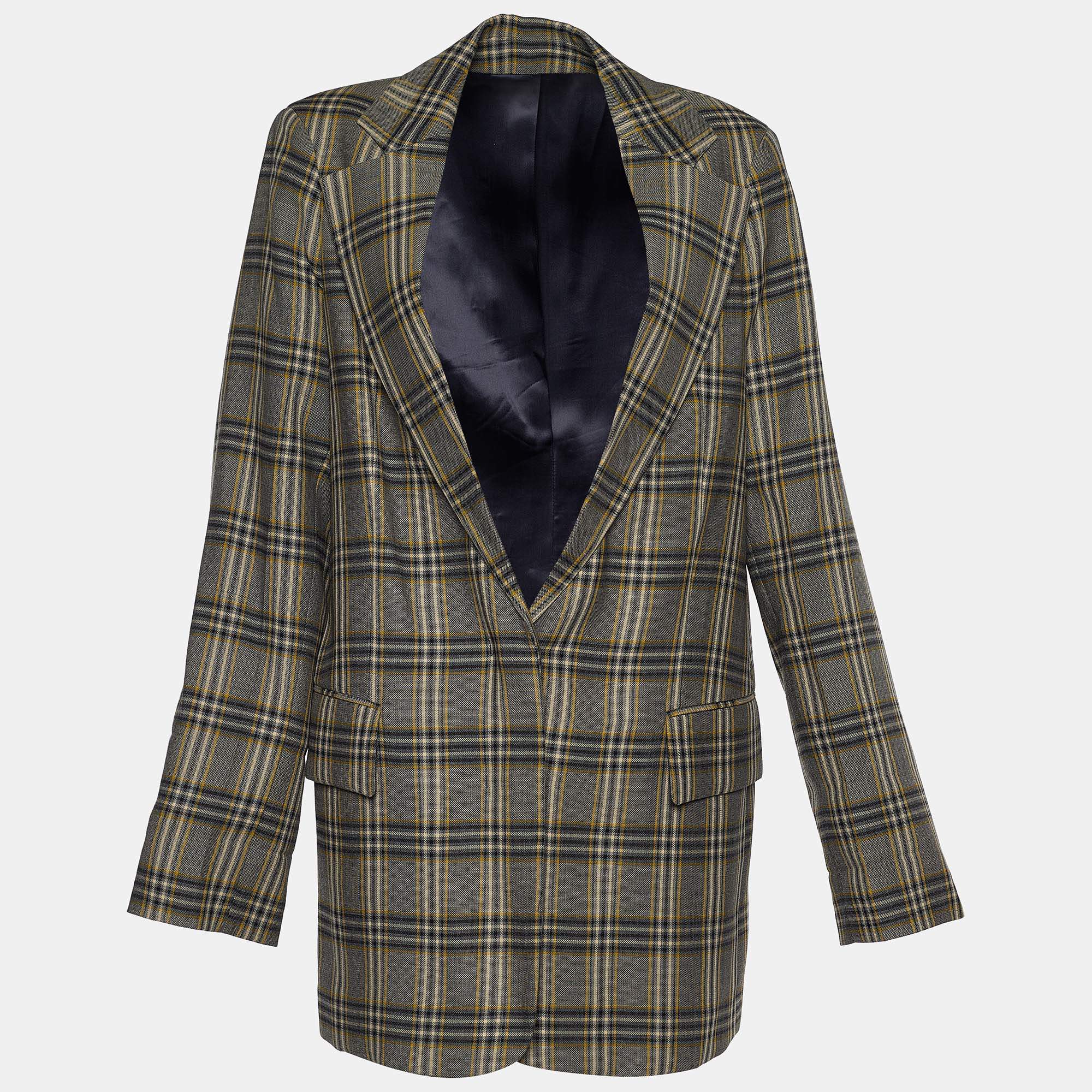 Joseph Grey Gemina Checked Wool Single Breasted Blazer M