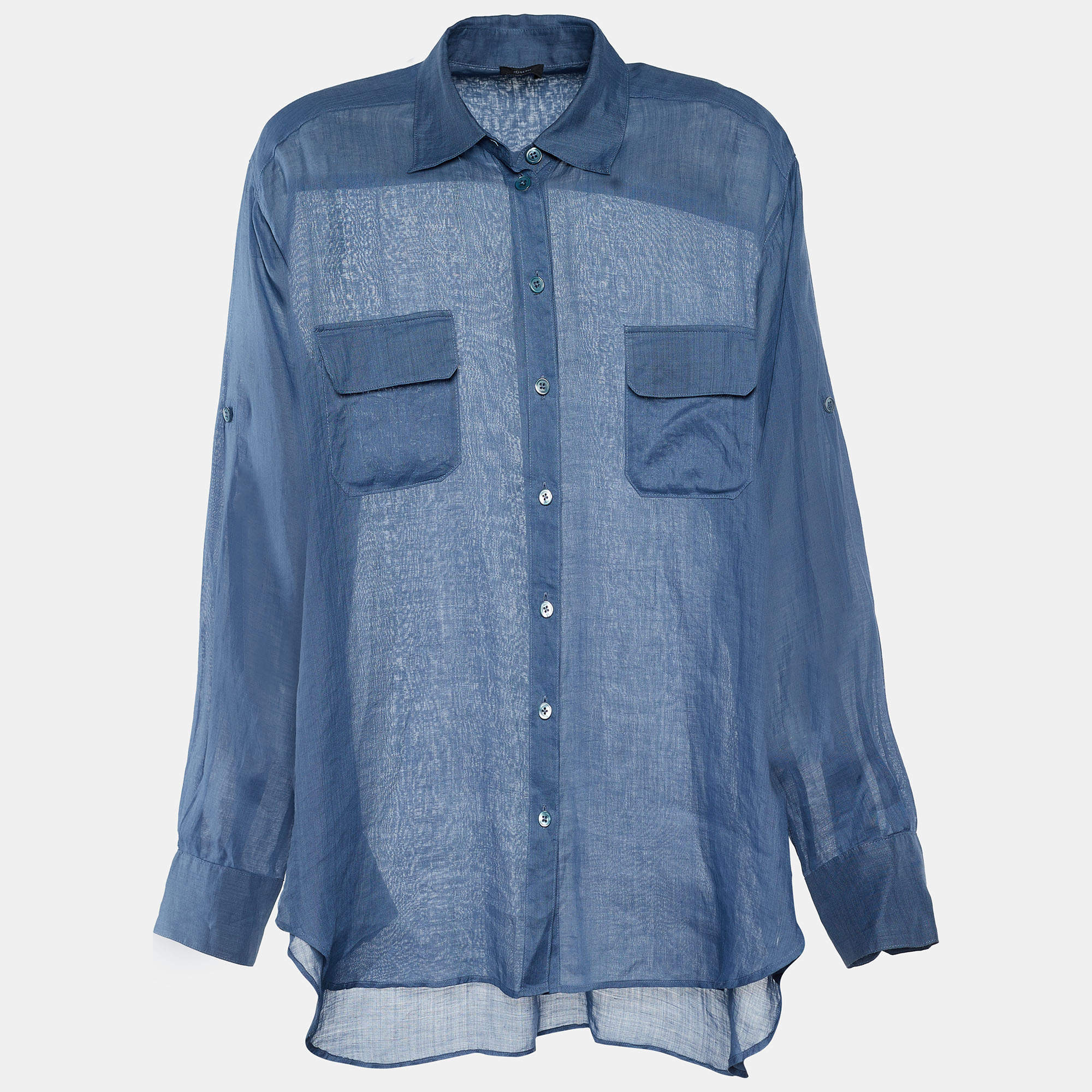 مملوكة مسبقًا Joseph Blue Ramie Silk Long Sleeve Shirt M