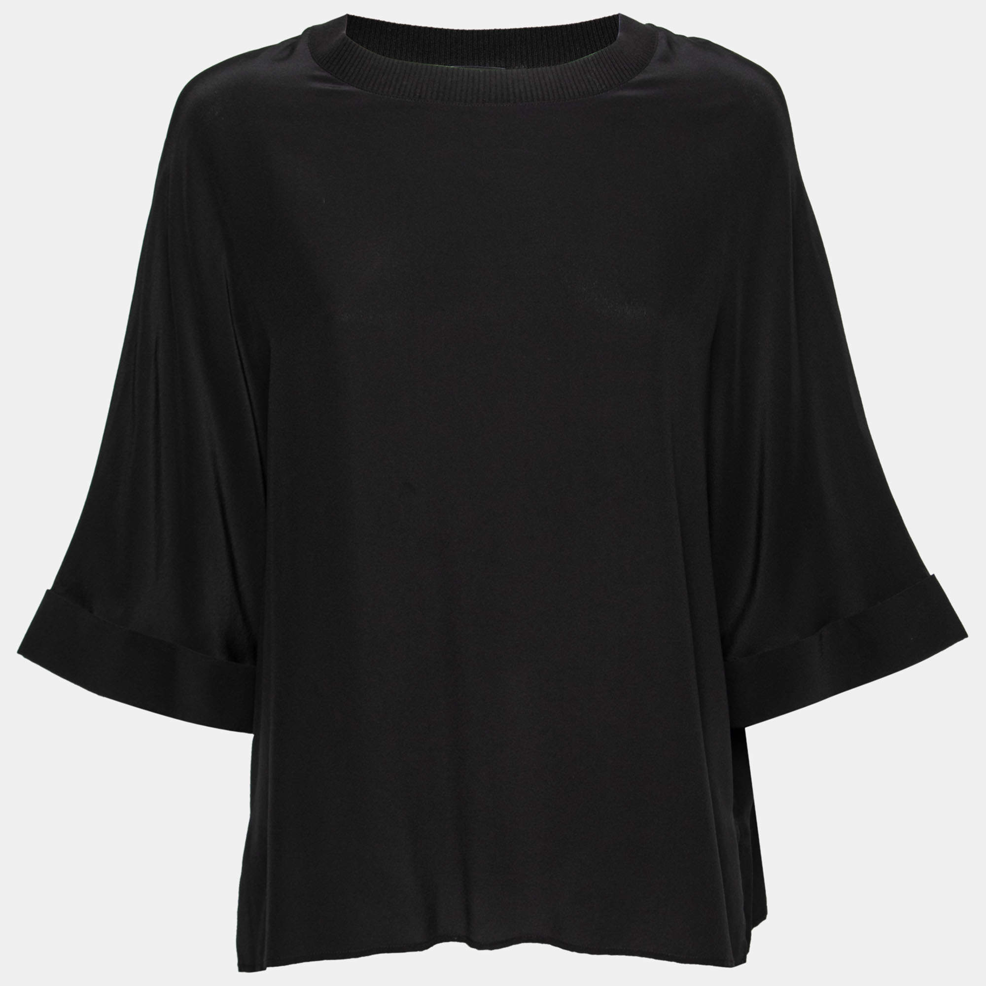 Joseph Black Silk Crepe Crewneck Top M
