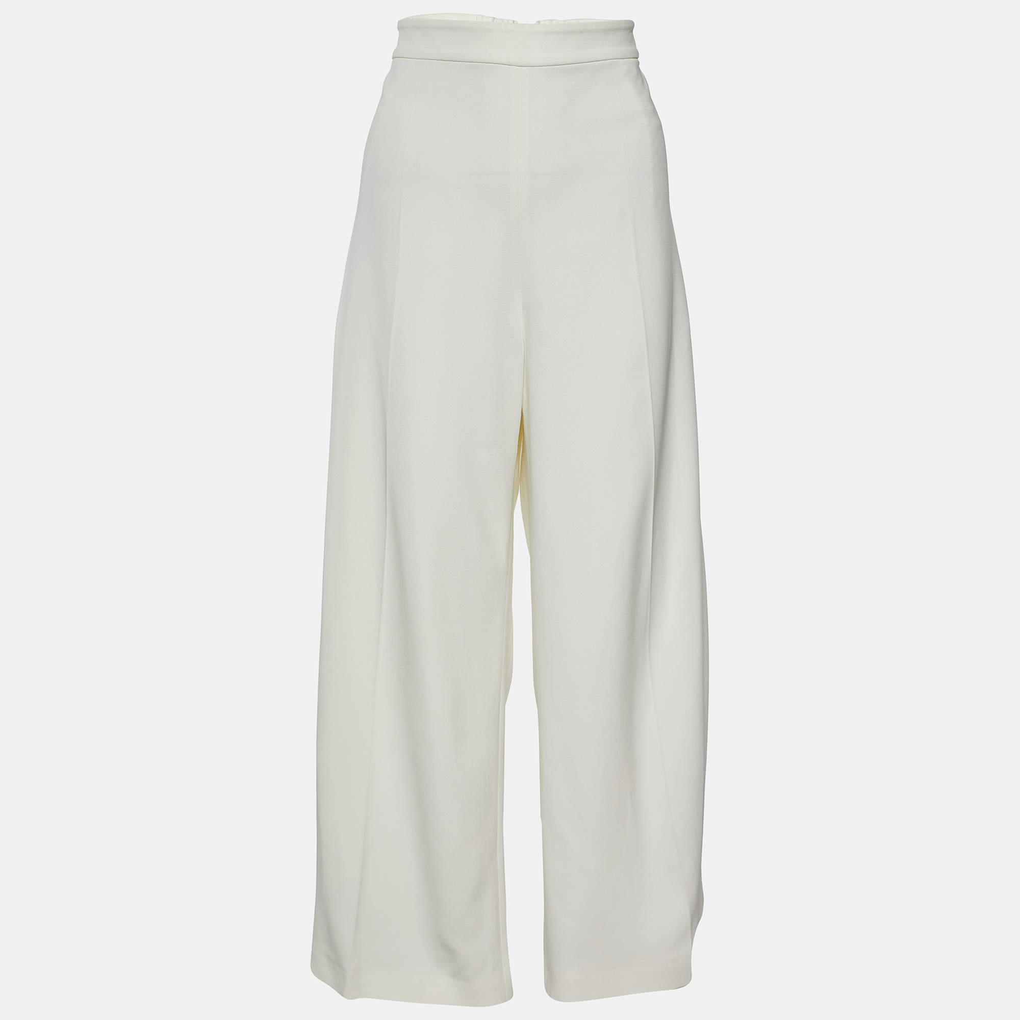 Joseph White Crepe Wide Leg Trousers L/Waist 32"