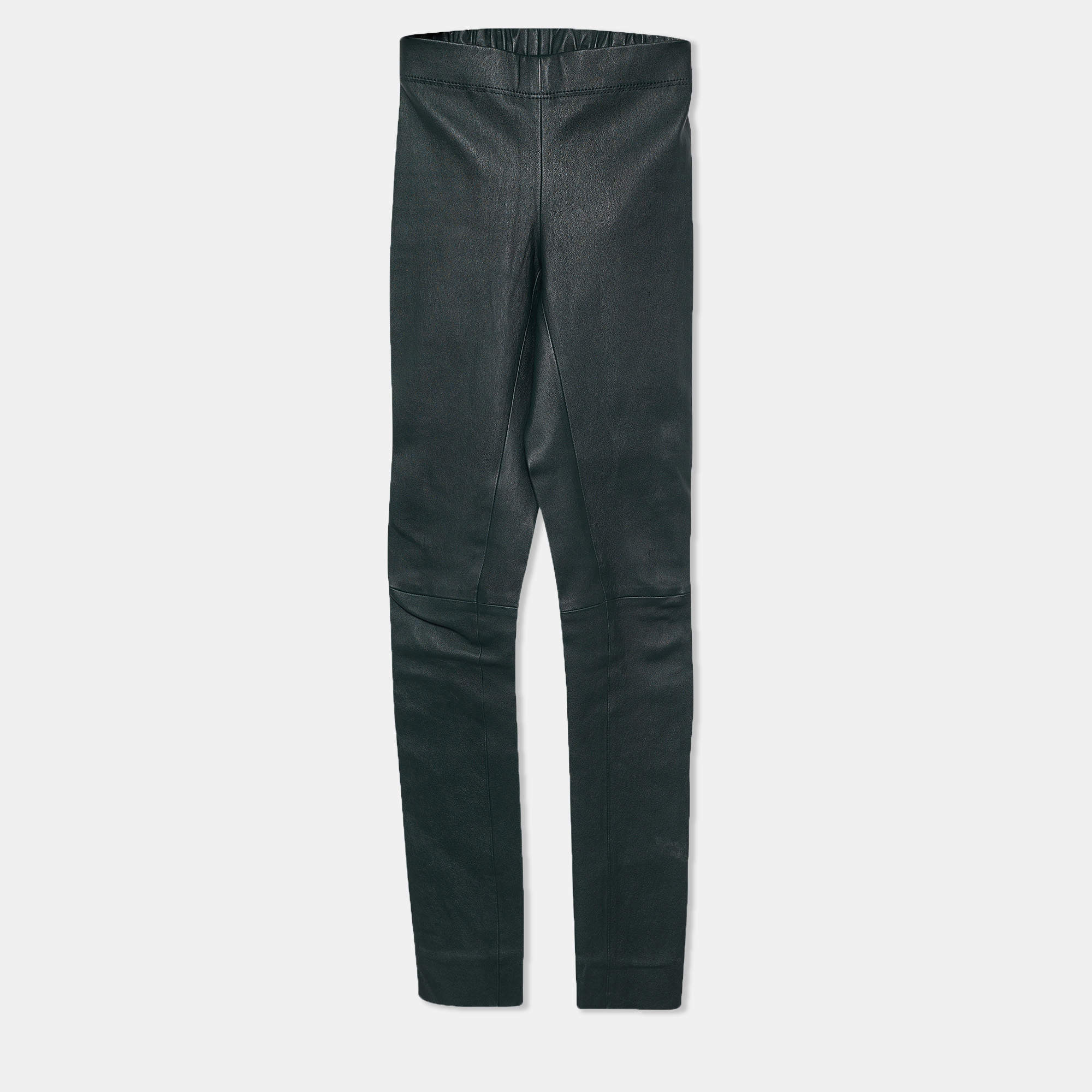 Pre Owned Joseph Dark Green Leather Skinny Leggings S