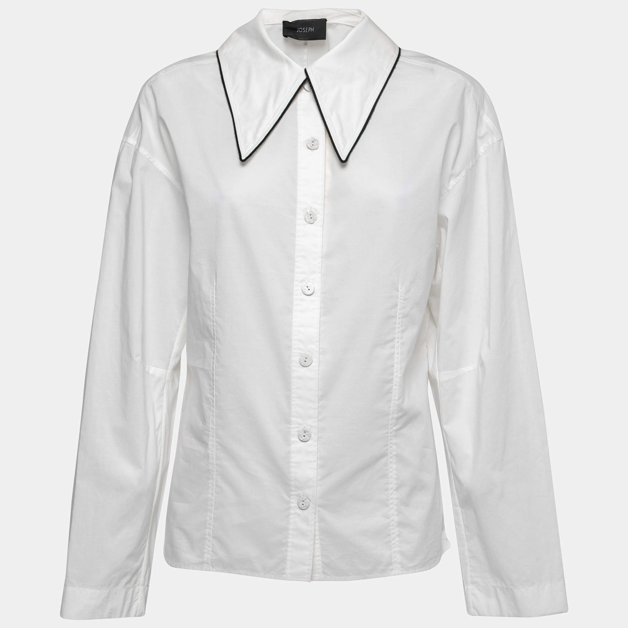 Joseph White Cotton Contrast Trim Detail Button Front Shirt M