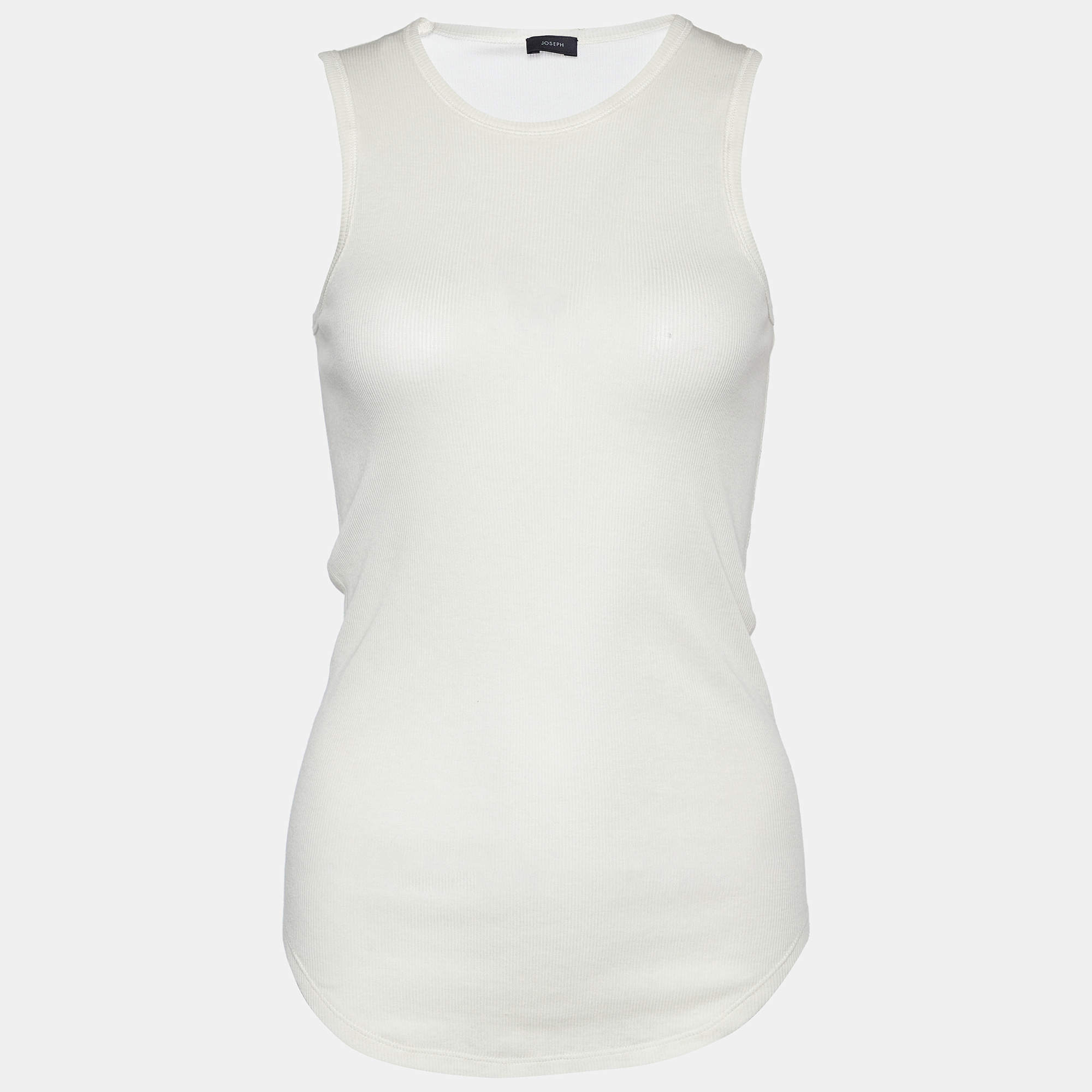 Pre Owned Joseph White Cotton Cashmere Rib Sleeveless Tank Top S