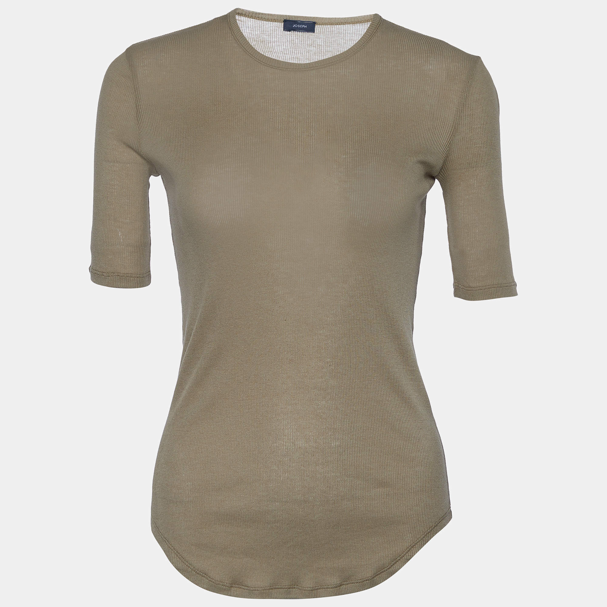 Pre Owned Joseph Beige Cotton Cashmere Rib Knit Top S
