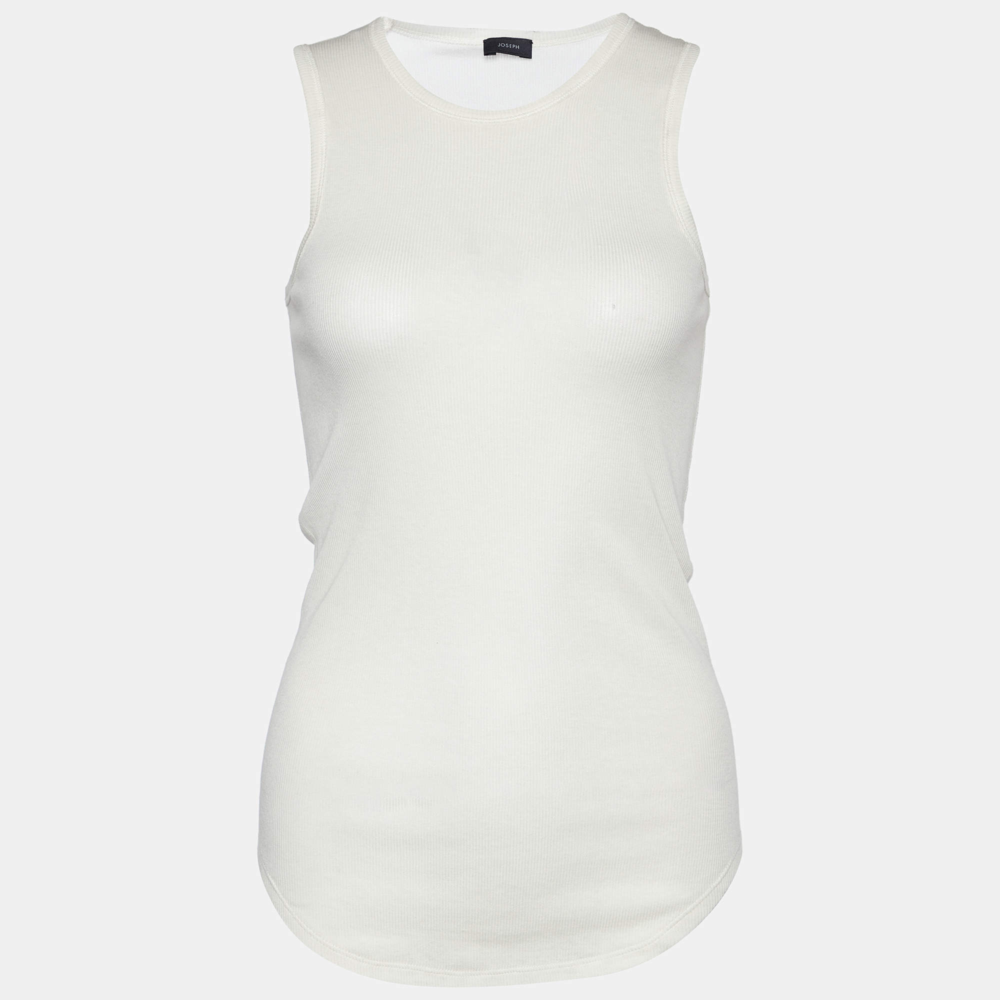 Pre Owned Joseph White Cotton Cashmere Rib Sleeveless Tank Top S
