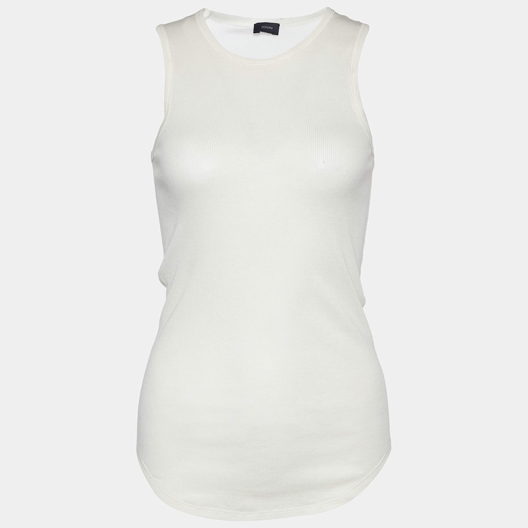 Pre Owned Joseph White Cotton Cashmere Rib Sleeveless Tank Top S