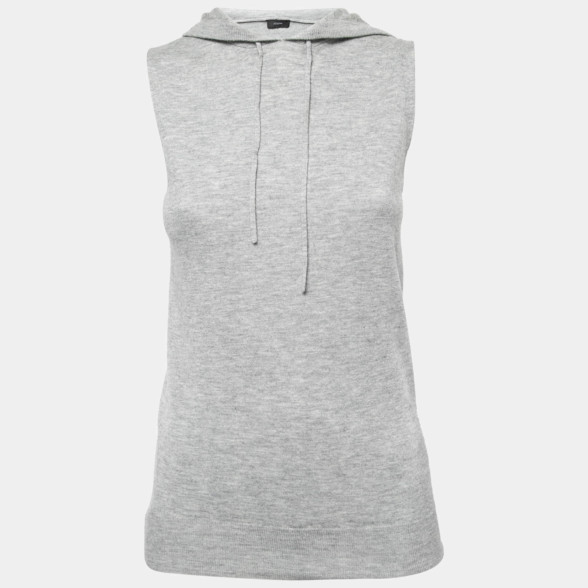 Joseph Grey Cashmere Sleeveless Hooded Pullover S