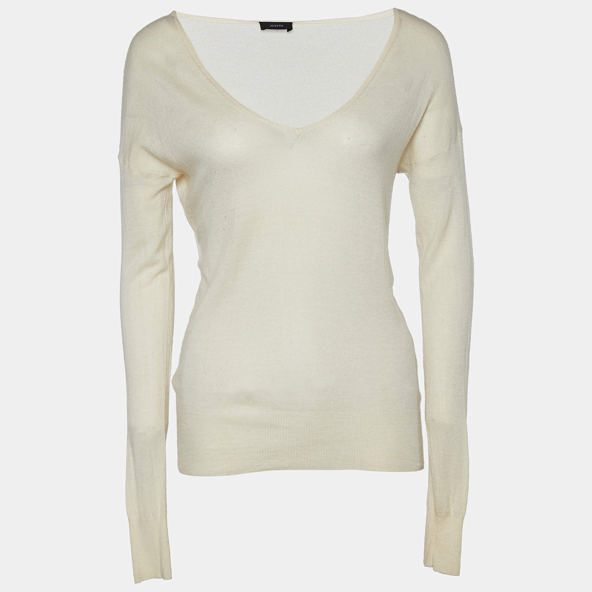Joseph Cream Cashmere V-Neck Sweater L