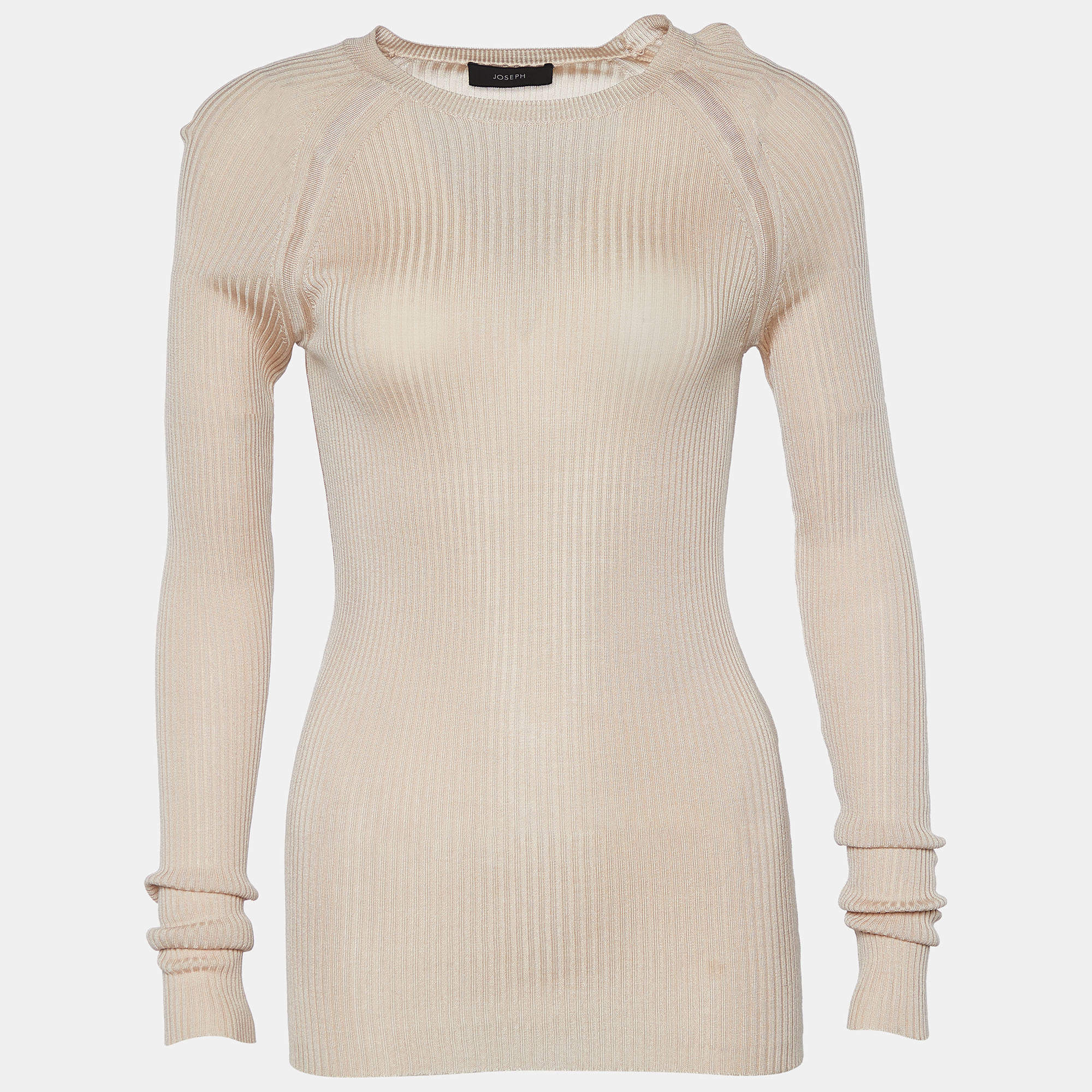 Pre Owned Joseph Beige Silk Knit Long Sleeve Sweater S