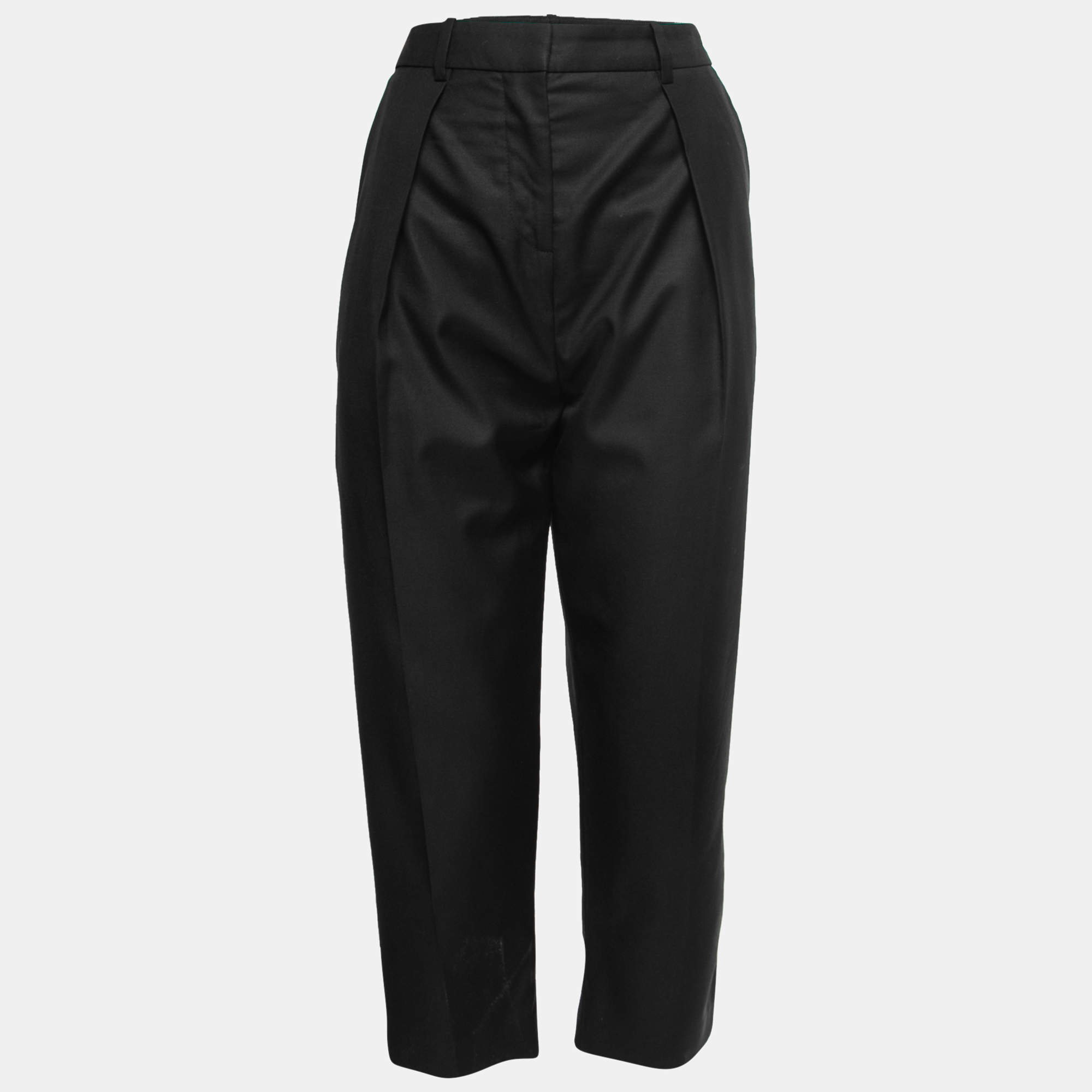 Pre Owned Joseph Black Wool Wide-Leg Cropped Saville Trousers M