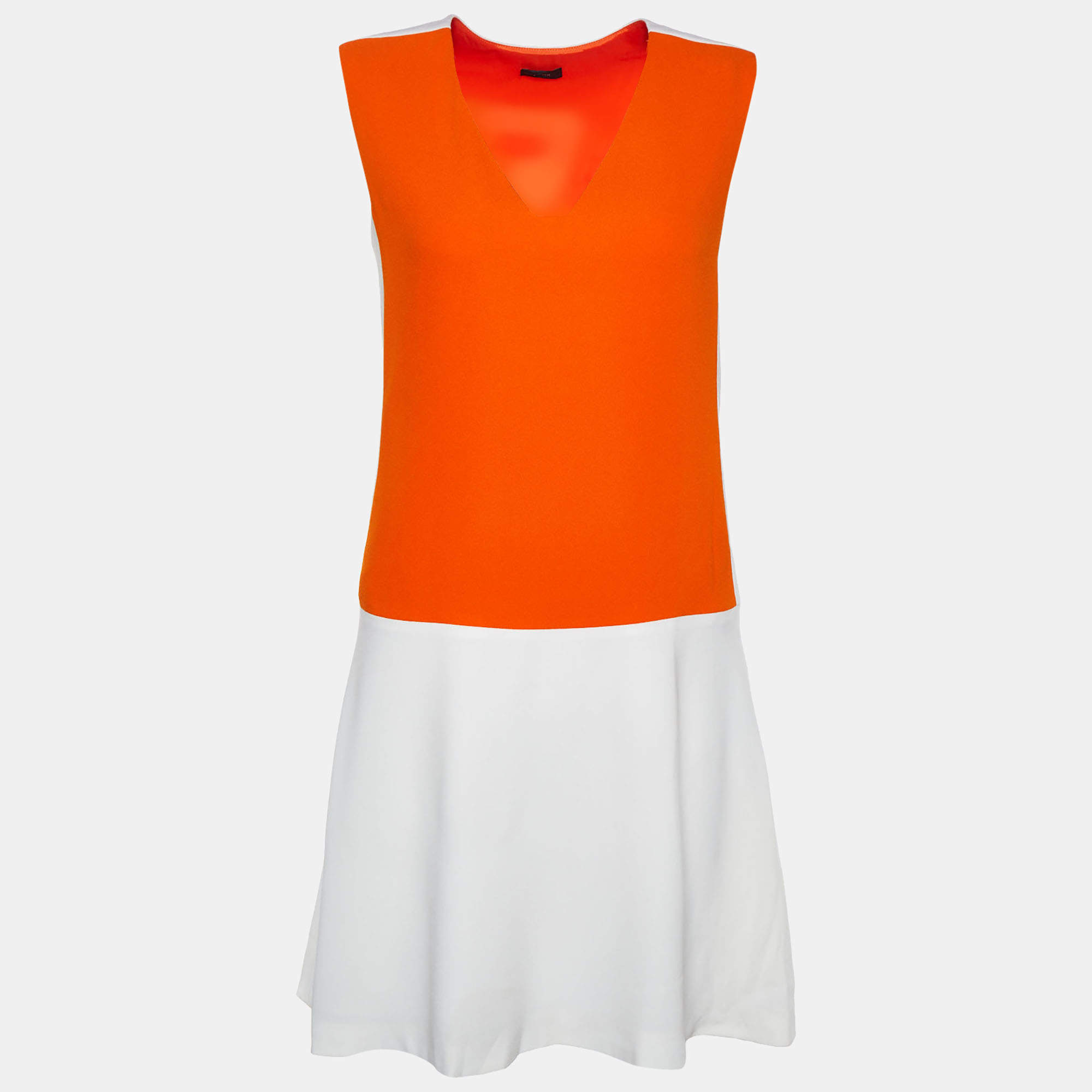 Pre Owned Joseph Orange & White Crepe Paneled Sleeveless Mini Dress S