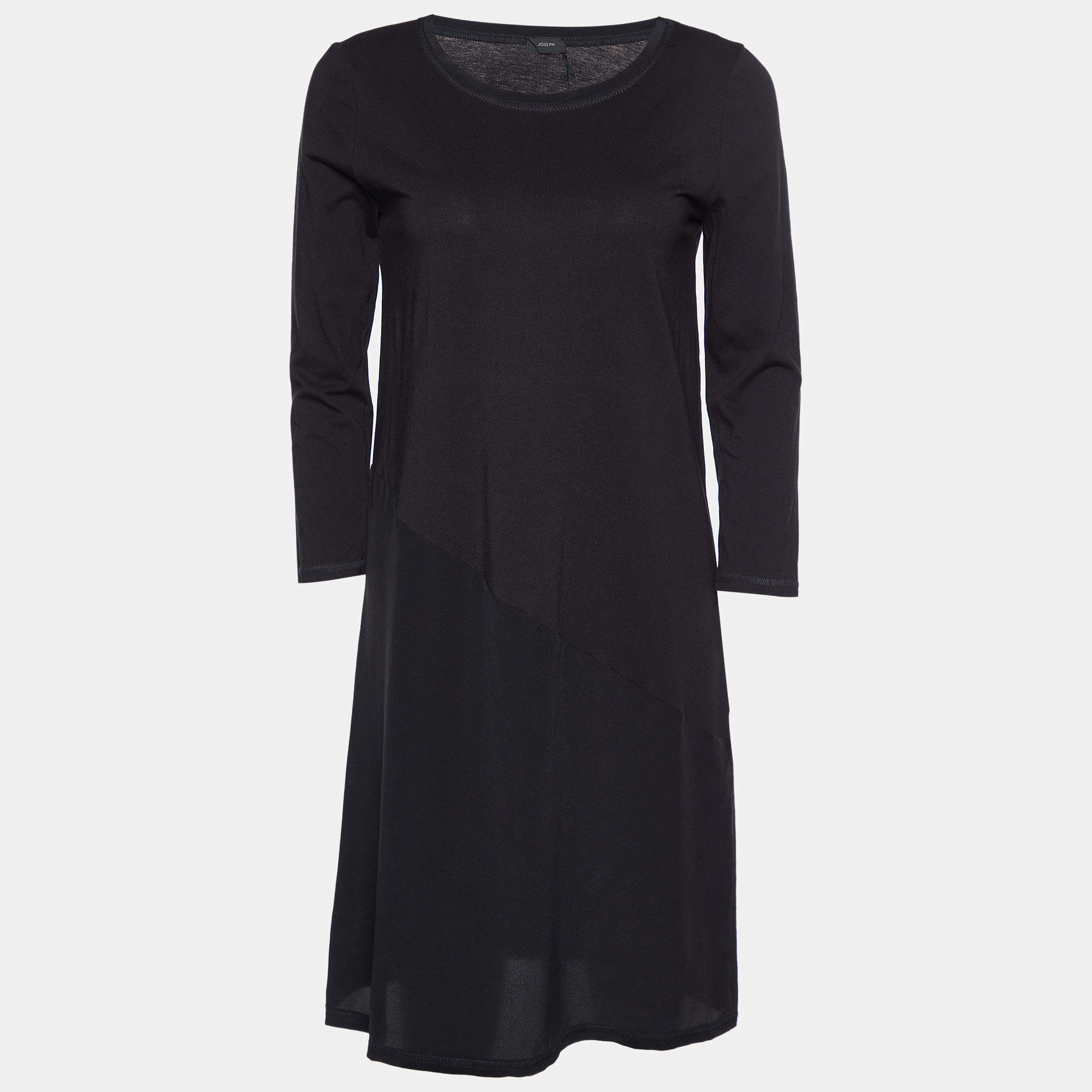 Pre Owned Joseph Black Jersey & Silk Paneled Olivia Mini Dress M