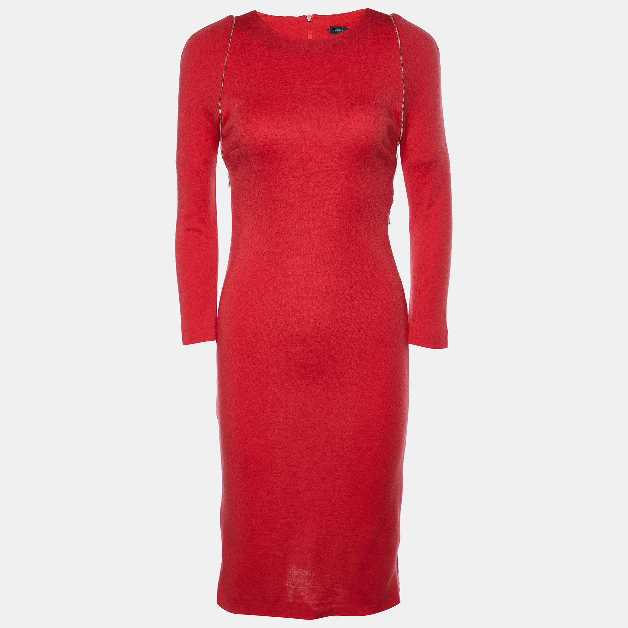 Joseph Red Wool Interlock Zipper Detail Cambridge Dress M