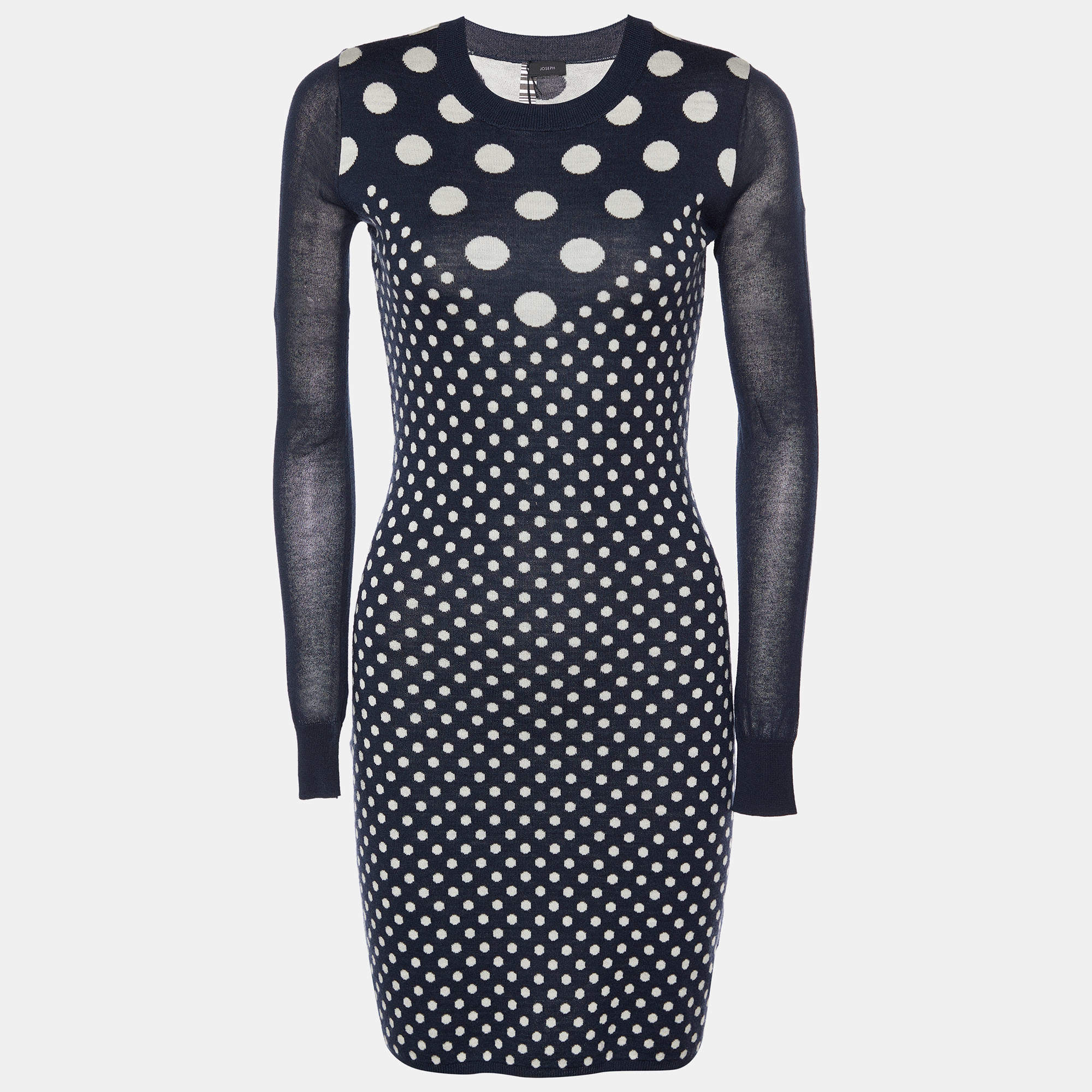مملوكة مسبقًا Joseph Navy Blue Spot Jacquard Knit Romelie Mini Dress S