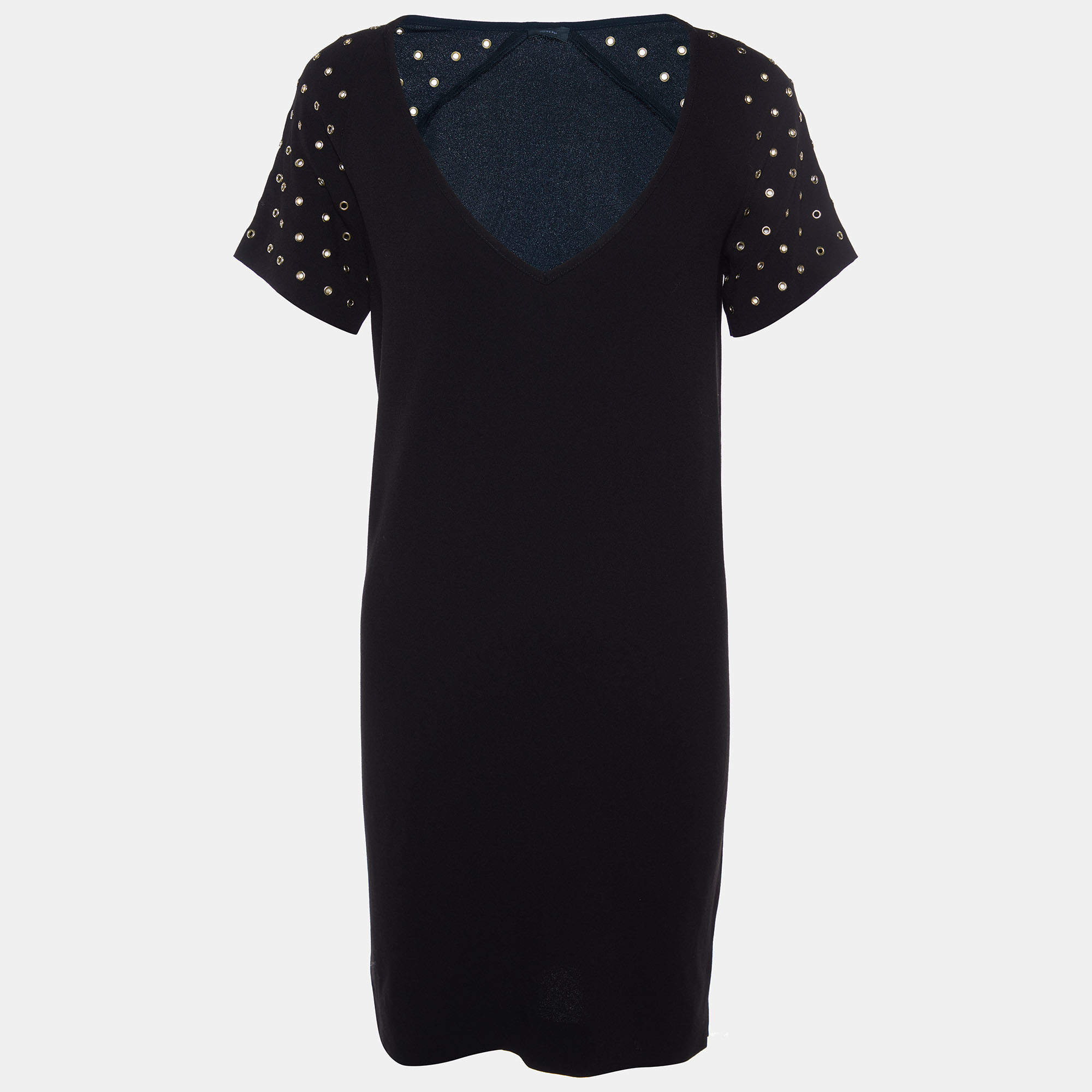 Joseph Black Stretch Crepe Eyelet Detail Shift Dress S