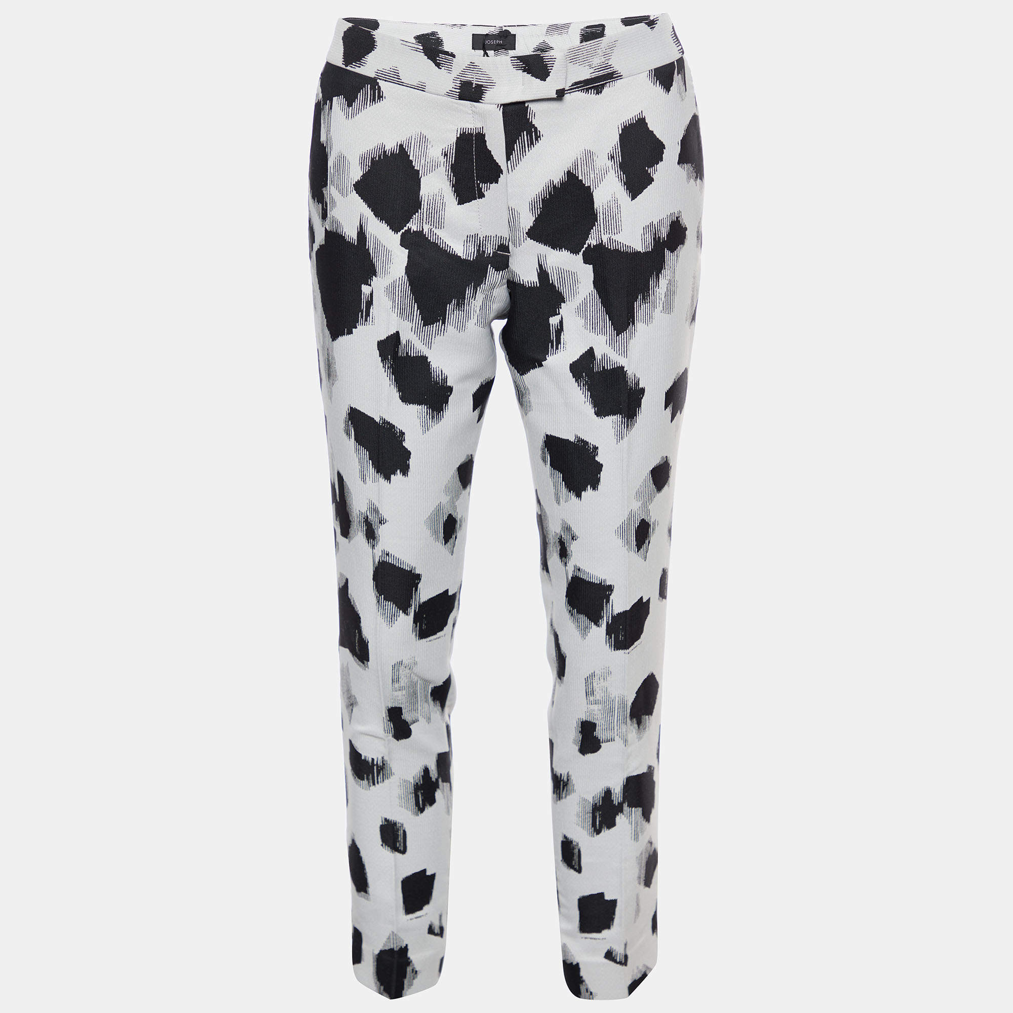 Pre Owned Joseph Monochrome Abstract Jacquard Tapered leg Pants S