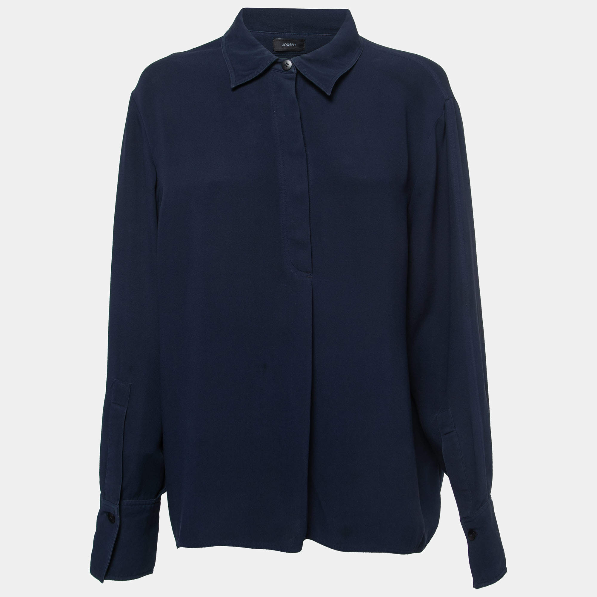 Joseph Dark Blue Crepe Silk Long Sleeve Blouse L