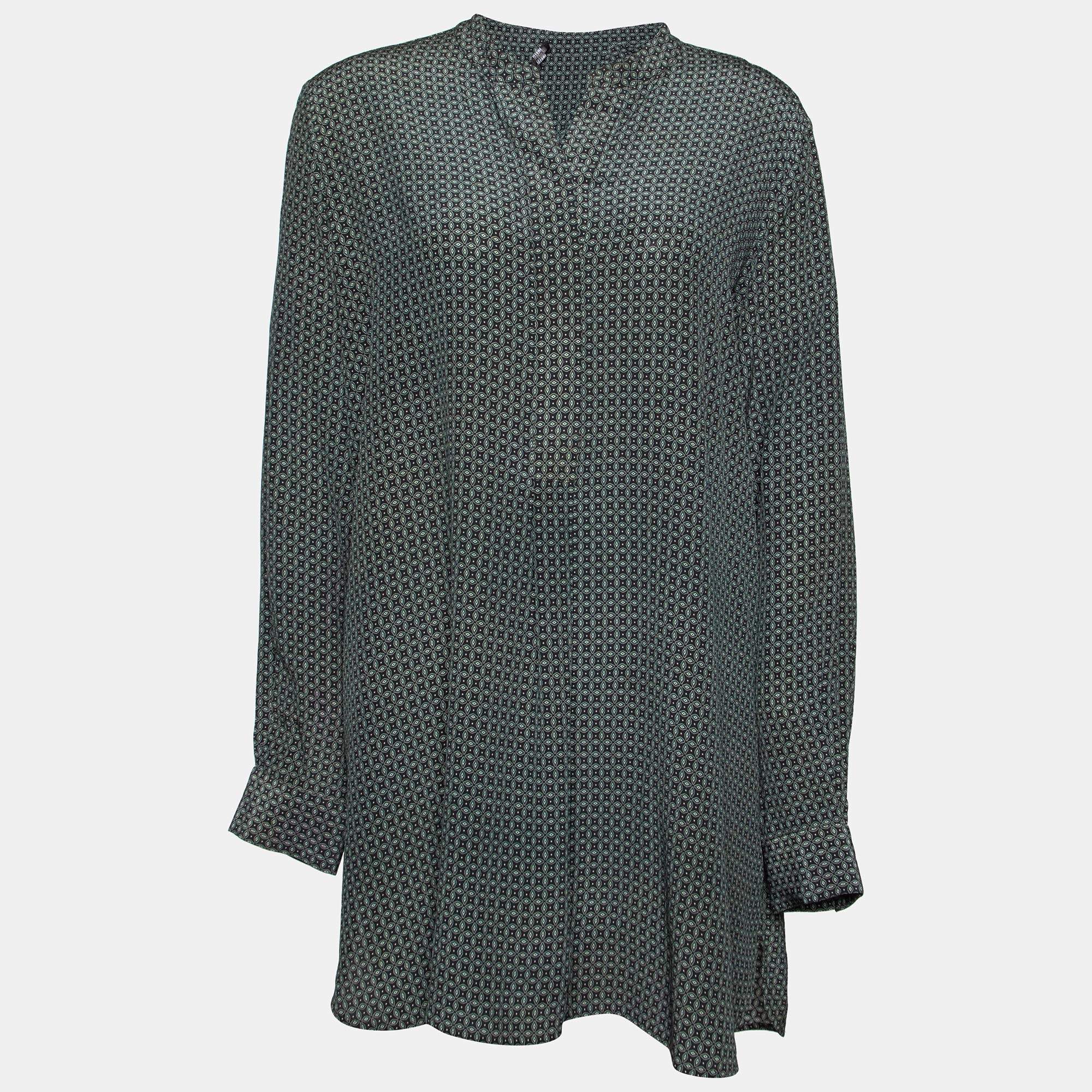 Joseph Black Cravate Printed Silk Button Front Dara Tunic L