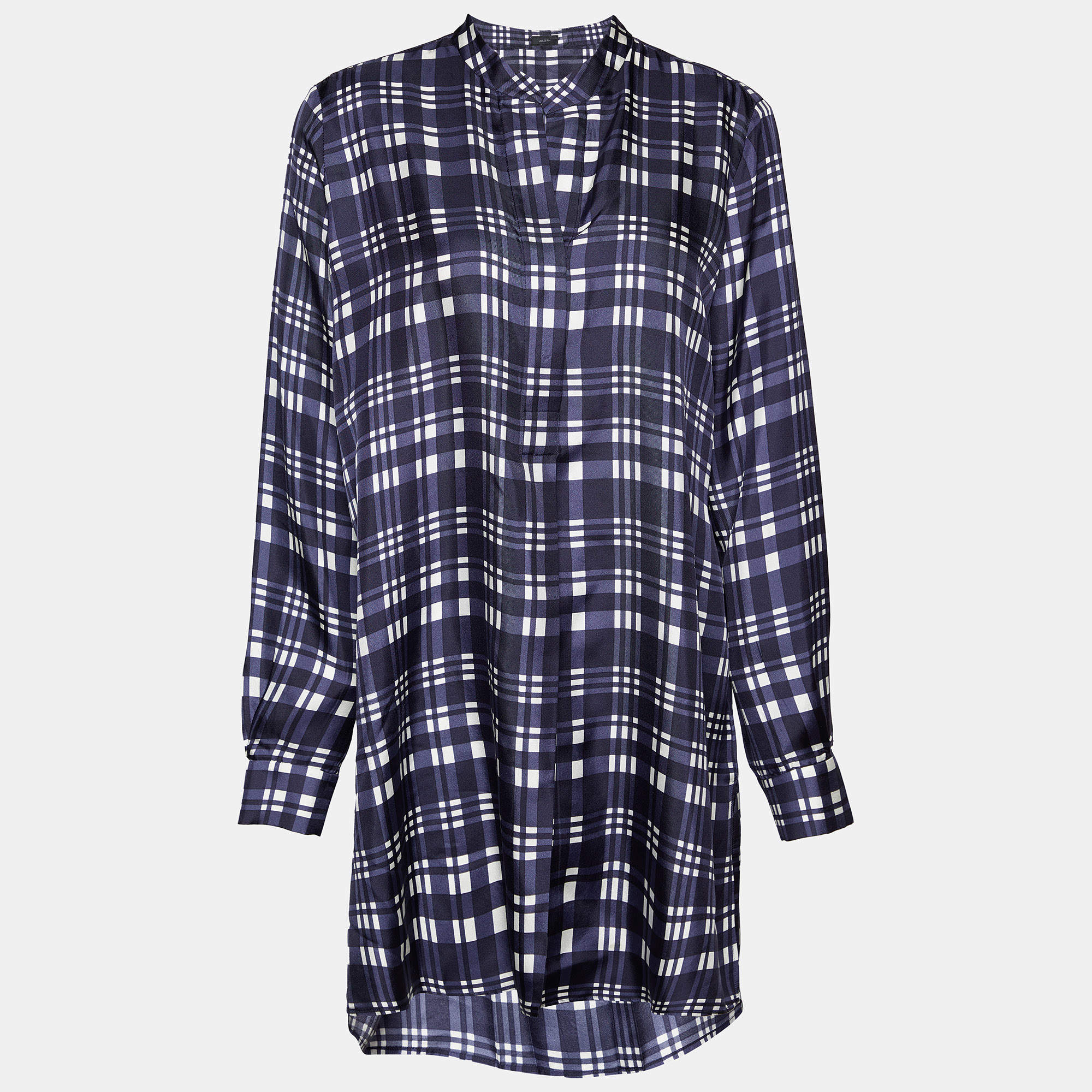 Pre Owned Joseph Navy Blue Check Silk New Dara Tunic M