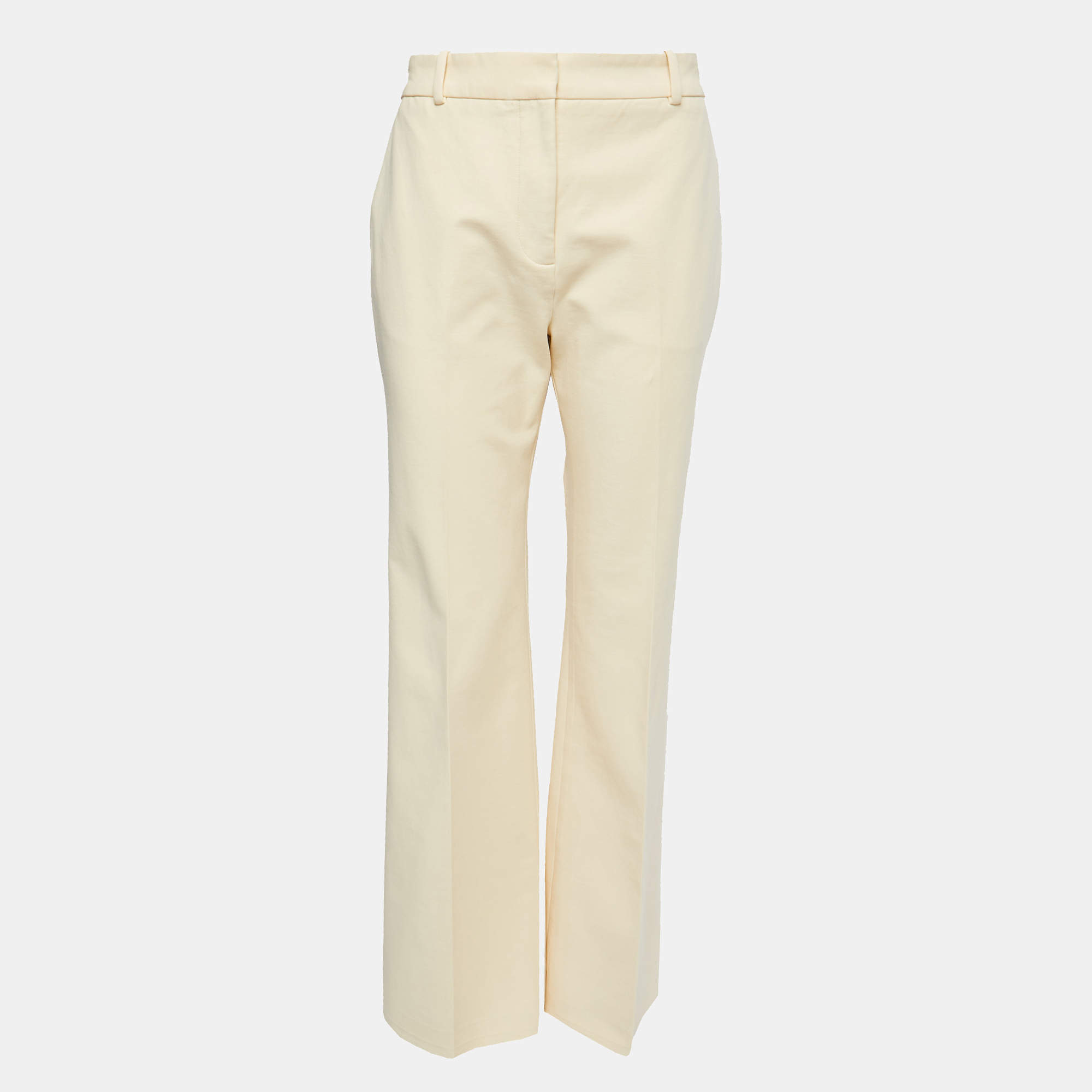 Joseph Cream Stretch Cotton High Waist Flared Leg Trousers L