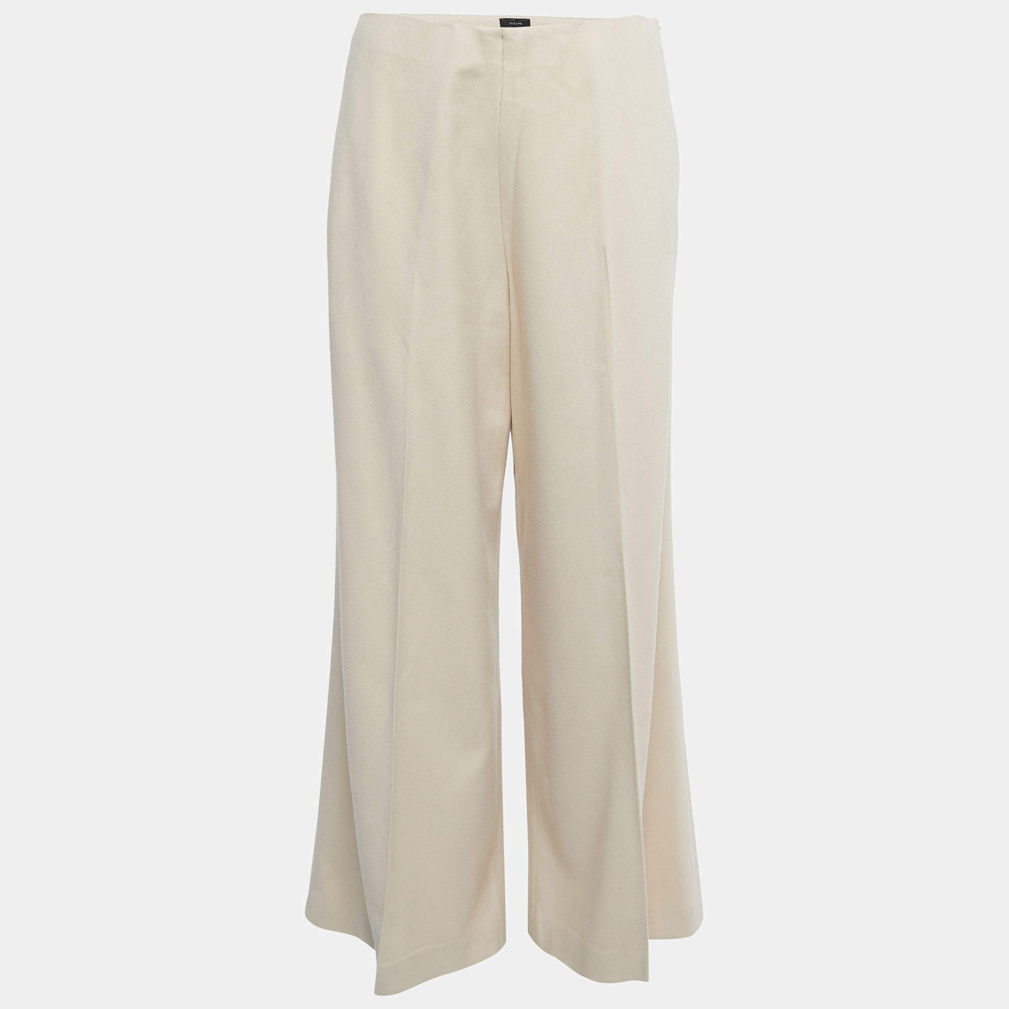Joseph Off White Crepe High Waist Wide Leg Trousers M